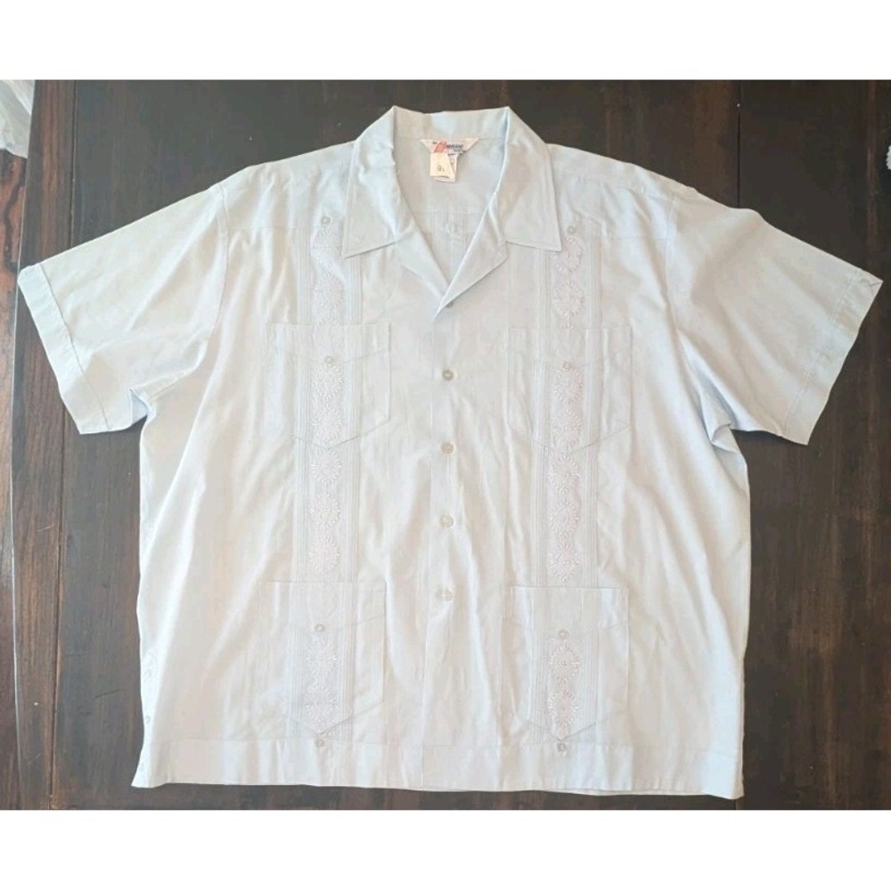 Romani Collection Guayabera Light Blue 2x Button Up Men's Short Sleeve‎ Shirt